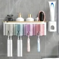1 Set Multifunctional Toothbrush Rack and Mug Holder Wall Mounted Toothpaste and Mouthwash Storage with Toothpaste Squeezer - Image 2