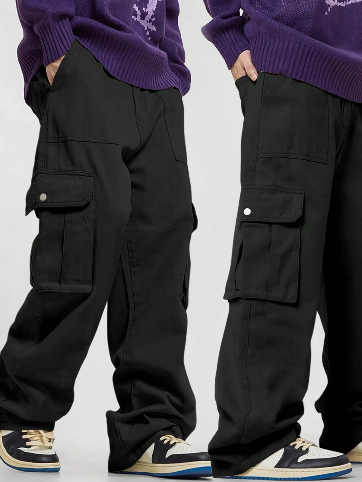 Pocket Men's Straight Leg Cargo Pants, Loose Casual Outdoor Pants, Mens Work Pants For Hiking - Image 1