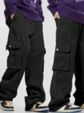 Pocket Men's Straight Leg Cargo Pants, Loose Casual Outdoor Pants, Mens Work Pants For Hiking