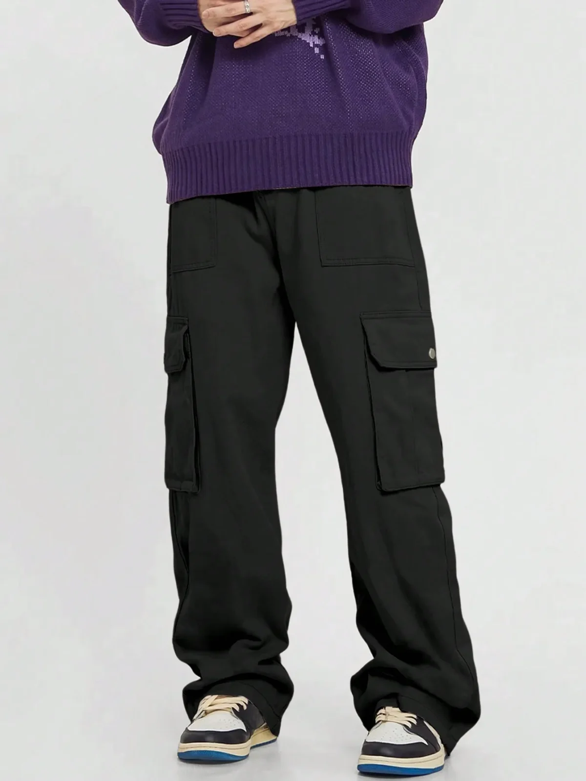 Pocket Men's Straight Leg Cargo Pants, Loose Casual Outdoor Pants, Mens Work Pants For Hiking - Image 5