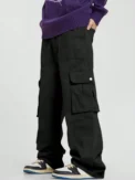 Pocket Men's Straight Leg Cargo Pants, Loose Casual Outdoor Pants, Mens Work Pants For Hiking - Image 3