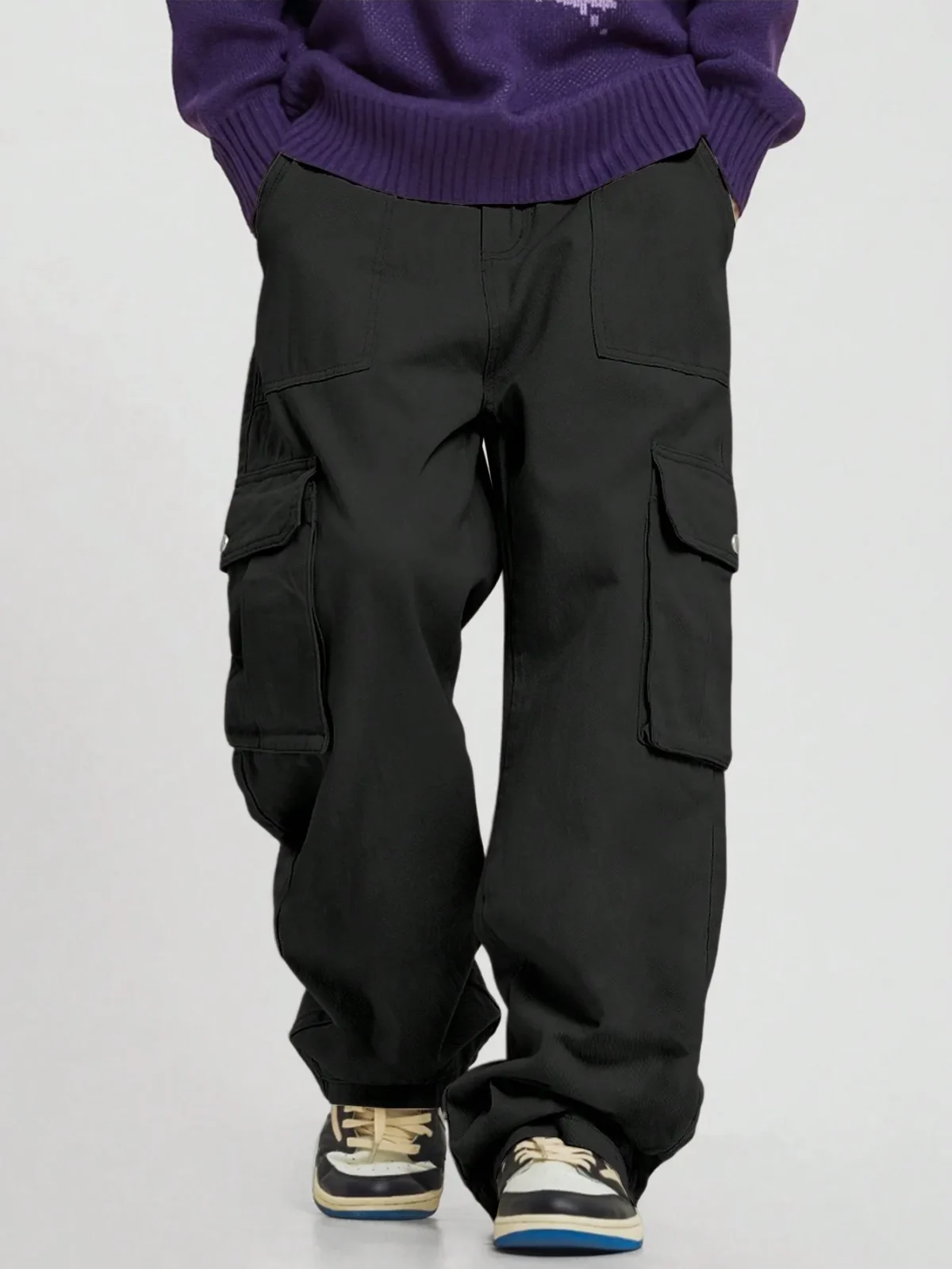 Pocket Men's Straight Leg Cargo Pants, Loose Casual Outdoor Pants, Mens Work Pants For Hiking - Image 4