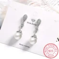 925 sterling silver Pearl Jewelry natural freshwater pearl drop earrings for women Silver Wedding Dangle Earring - Image 3