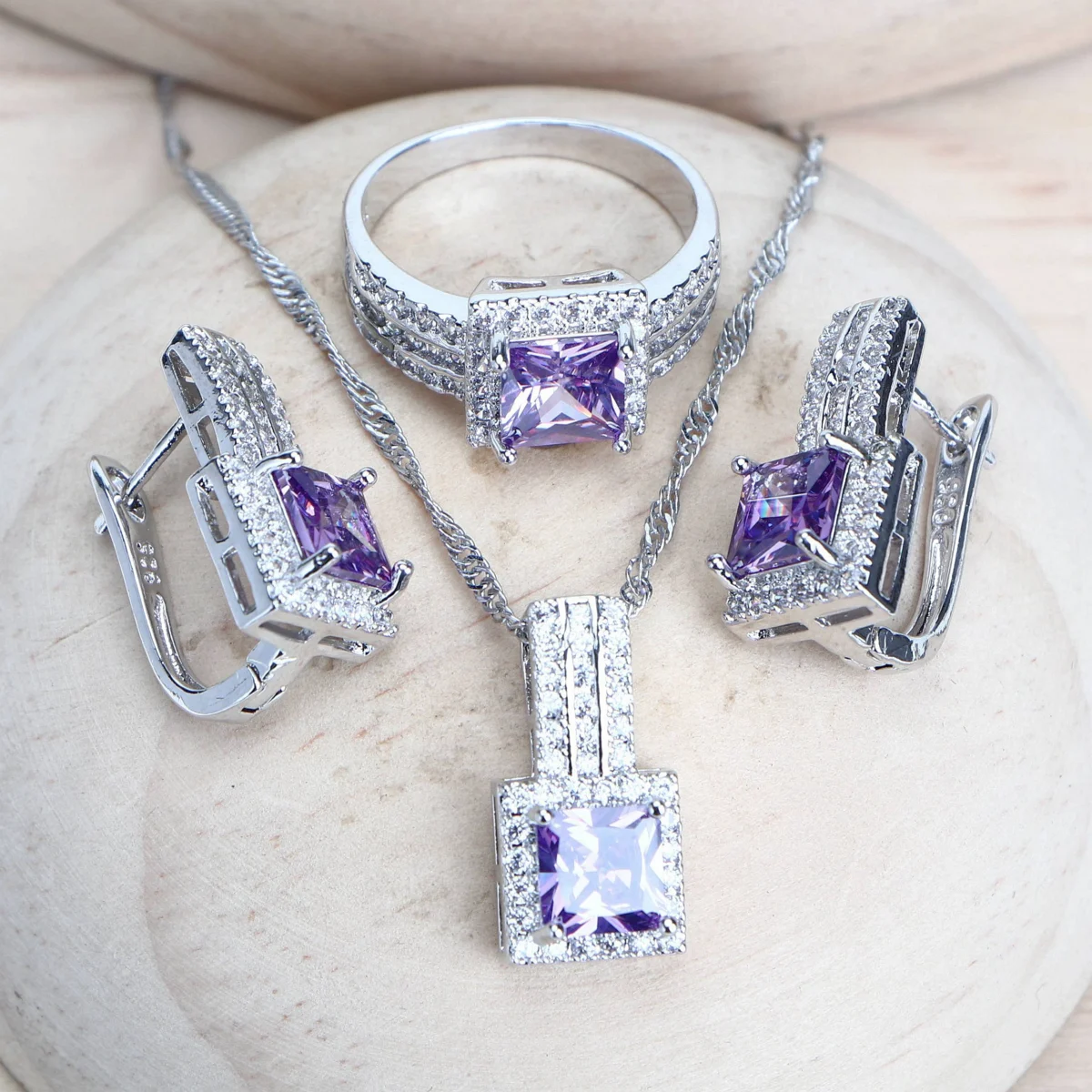 Purple Zirconia Women Bridal Jewelry Sets Silver 925 Fine Costume Jewellery Wedding Earrings Rings Bracelets Pendant Necklace - Image 2