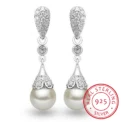 925 sterling silver Pearl Jewelry natural freshwater pearl drop earrings for women Silver Wedding Dangle Earring