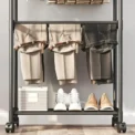 Coat Rack Movable Double Clothes Shelf Simple Rod Clothes Floor-Standing Bedroom Telescopic Floor Hangers Storage Coat Rack