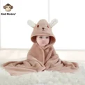 1-Piece Unisex Absorbent Fast Soft Hood Coral Fleece Warm Baby Bath Towel Baby Bathrobe Nightgown Baby Quilt Wrapped Bathroom