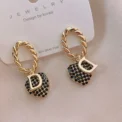 New Heart Shaped Earrings Fashion Golden Earrings D Letter Zircon Heart Shaped Pendant Retro Versatile Women's Jewelry