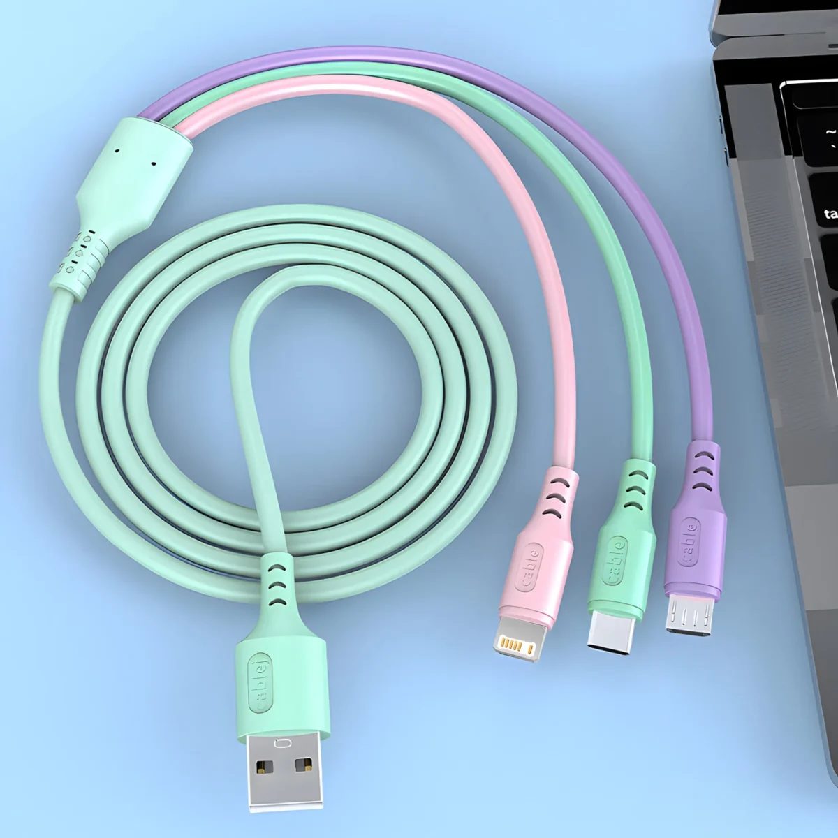 100w 3 in 1 Super Fast Charging Cable LED Indicator Outdoors Portable Charging Solution for Type-C iPhone Android - Image 1