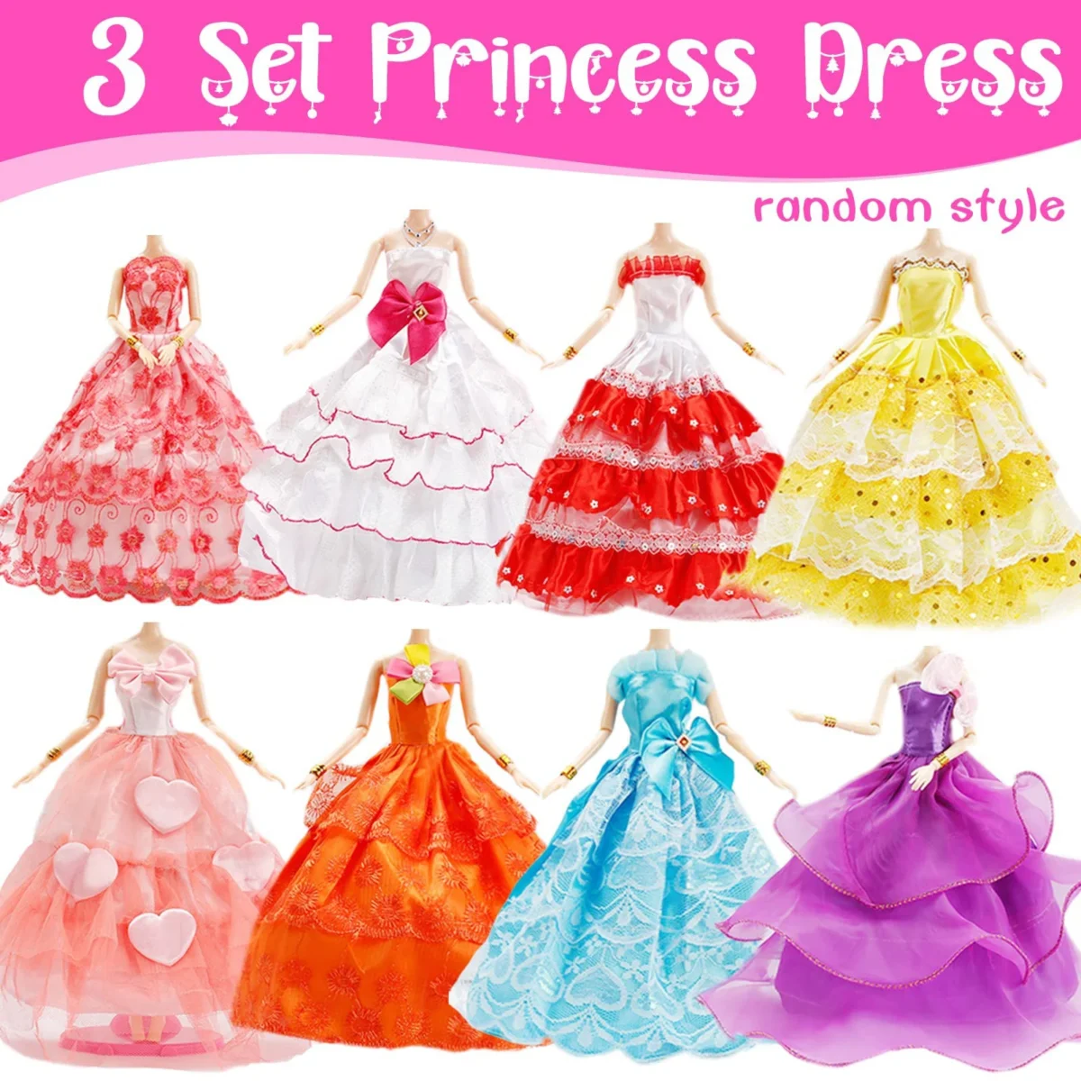 50 Pcs Doll Clothes Outfit for 11.5 Inch Doll, Doll Accessories Collection with 3 Princess Dresses+10 Dressest+6 Tops+6 Pants+5 - Image 2