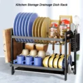 2 Tier Dish Drying Rack with Drip Tray Kitchen Sink Organizer 360-Degree Retractable Drain Chopstick Holder Cutting Board Holder - Image 4