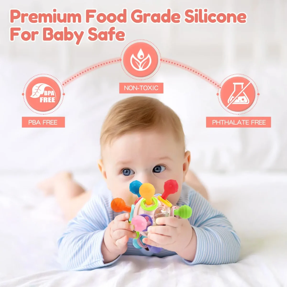 Baby Toys 0 12 Months Rotating Rattle Ball Grasping Activity Baby Development Toy Silicone Teether Baby Sensory Toys for Babies - Image 6
