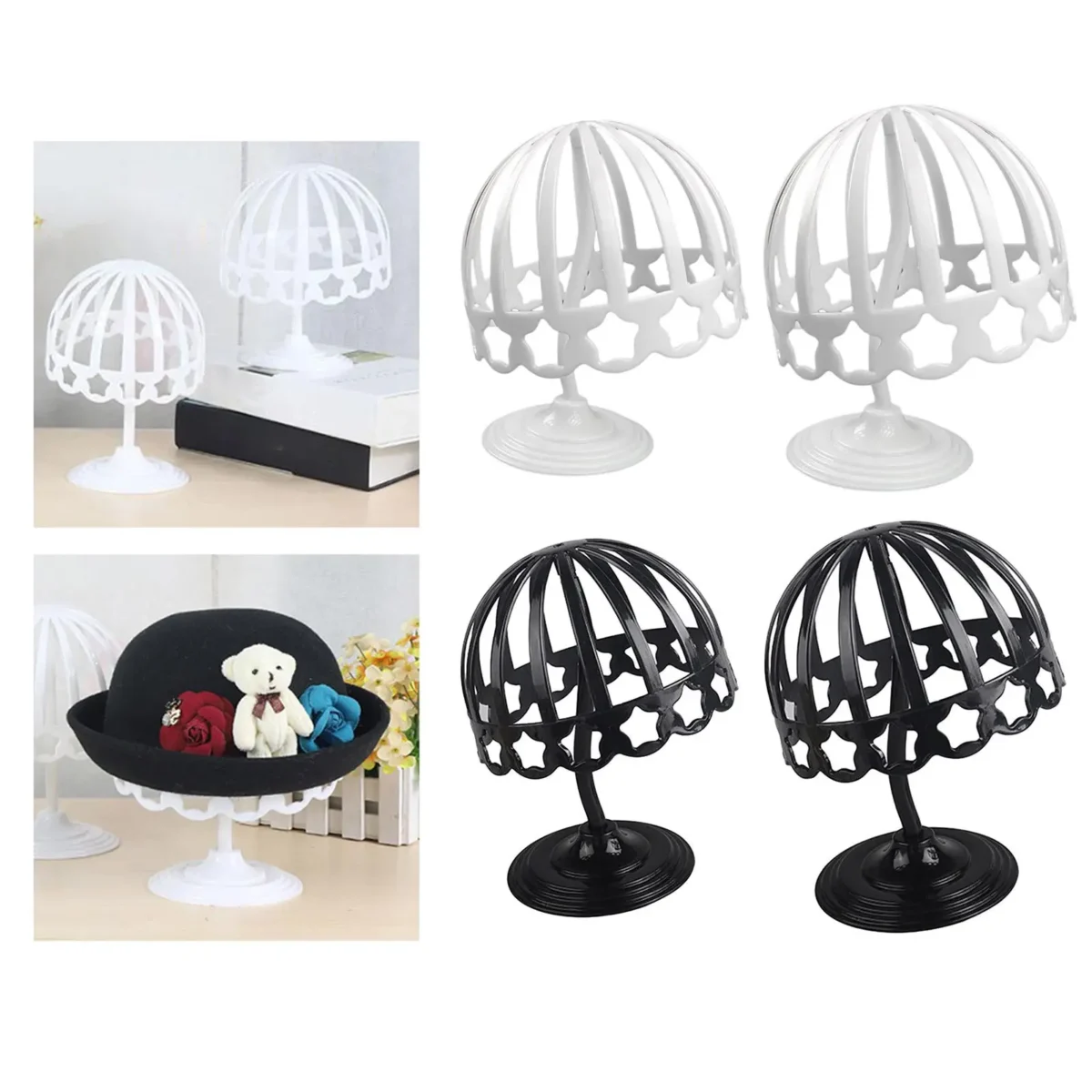 Freestanding Black Hat Rack / Wig Holder Storage Display Stand - Image 1