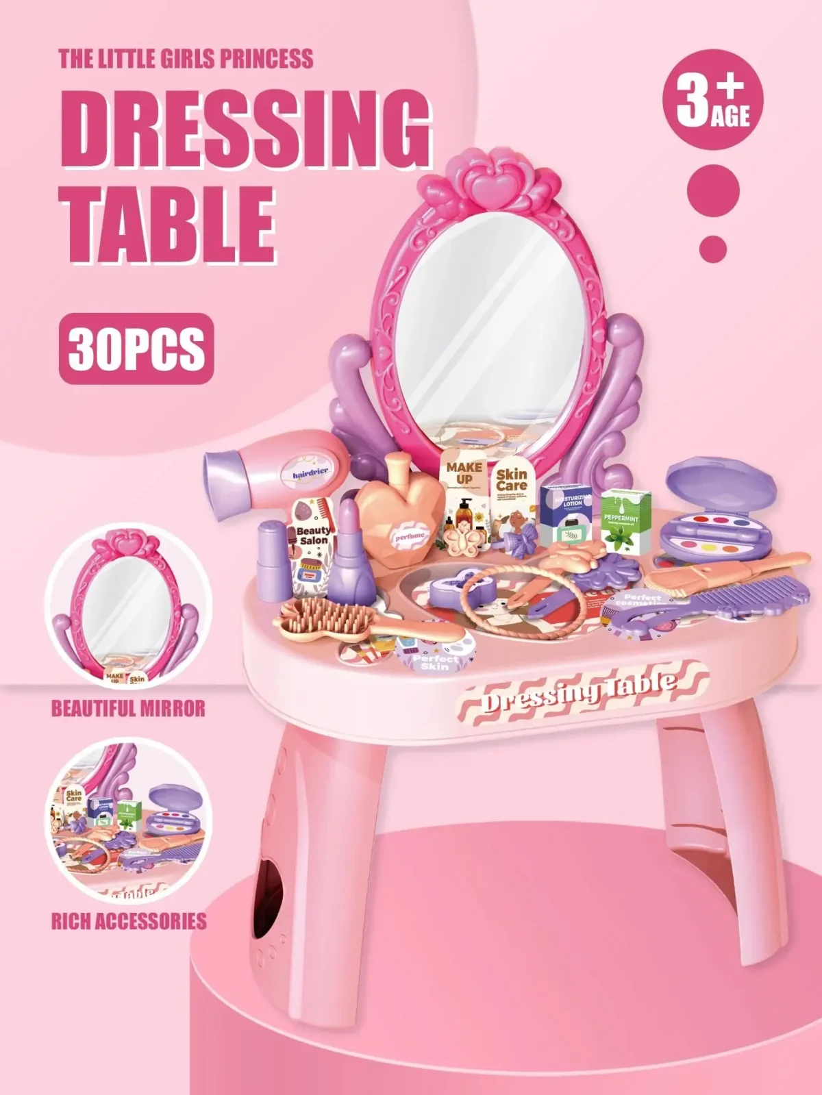 30pcs Kids dressing table toy girl simulation home makeup and makeup jewelry box 3-4 5-6 years old baby birthday gift - Image 2