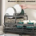 Dish Drying Rack Kitchen Adjustable Stainless Steel 2 Tier Plates Organizer Dish Bowl Drainer Storage Rack Kitchen Utensils - Image 4