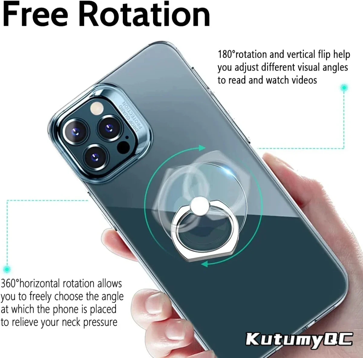 Transparent Cell Phone Ring Holder Stand 360° Degree Rotation Clear Finger Grip Kickstand Compatible iPhones or Phone Case - Image 2