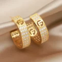 New Design C Shaped Letter Stud Earrings Fashion Brand Jewelry Full Crystal Geometric Earrings for Women Party Accessories - Image 3