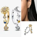 Authentic 925 Sterling Silver Two-tone Sparkling Solar Earrings For Women Birthday Party Jewelry Gift BTE167 - Image 2