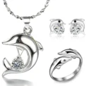 S925 Sterling Silver Dolphin Necklace Earrings Ring Bracelet Set for Women Party Engagement Jewelry Gifts - Image 2