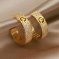 New Design C Shaped Letter Stud Earrings Fashion Brand Jewelry Full Crystal Geometric Earrings for Women Party Accessories