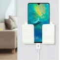 Wall Mount Phone Holder White Punch Free Wall Mobile Phones Charging Stand Lazy Sticky Remote Control Storage Box - Image 3