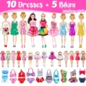 50 Pcs Doll Clothes Outfit for 11.5 Inch Doll, Doll Accessories Collection with 3 Princess Dresses+10 Dressest+6 Tops+6 Pants+5 - Image 3