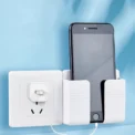 Wall Mount Phone Holder White Punch Free Wall Mobile Phones Charging Stand Lazy Sticky Remote Control Storage Box
