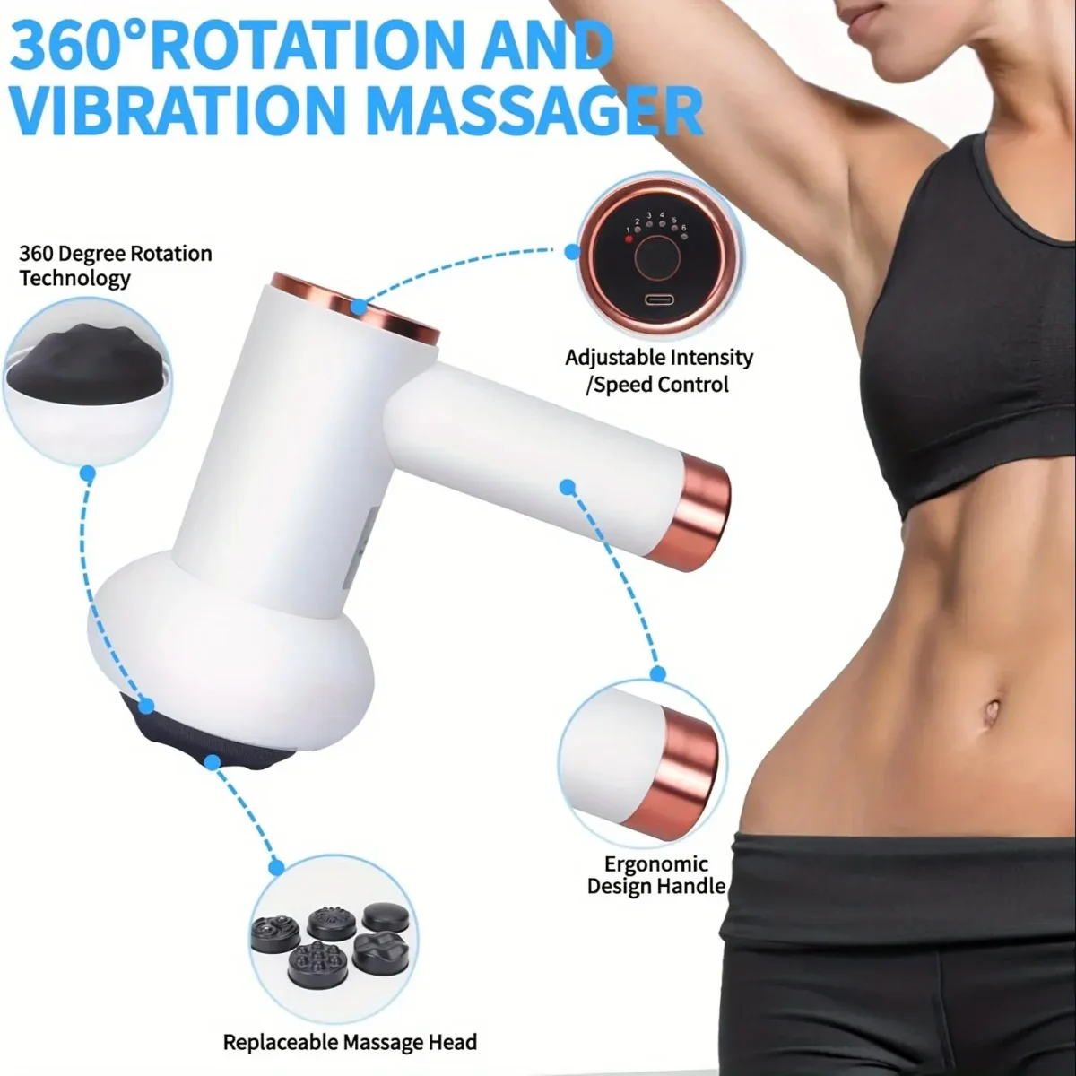 6 Speed Massage Gun Settings 5 Interchangeable Heads Rechargeable Mini Fat-Reducing Massager Body Shaping Muscle Relaxation - Image 1