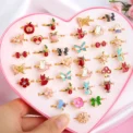 10/20/36 pcs Cute Adjustable Rings Children Girls Pretend Play Makeup Toys Cartoon Crystal Jewelry Alloy Animal Enamel Ring - Image 2
