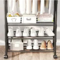 Coat Rack Movable Double Clothes Shelf Simple Rod Clothes Floor-Standing Bedroom Telescopic Floor Hangers Storage Coat Rack - Image 2