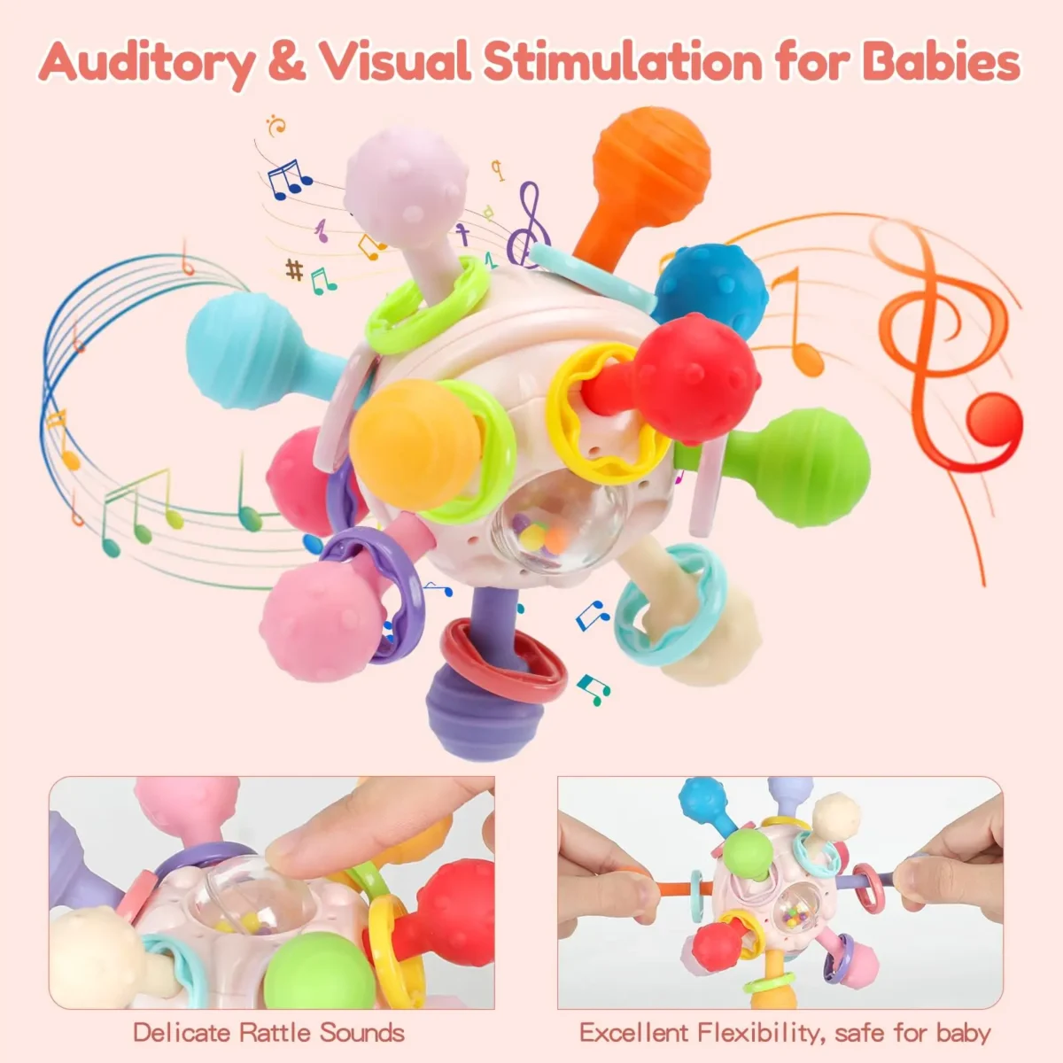 Baby Toys 0 12 Months Rotating Rattle Ball Grasping Activity Baby Development Toy Silicone Teether Baby Sensory Toys for Babies - Image 5