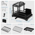 2 Tier Dish Drying Rack with Drip Tray Kitchen Sink Organizer 360-Degree Retractable Drain Chopstick Holder Cutting Board Holder - Image 5