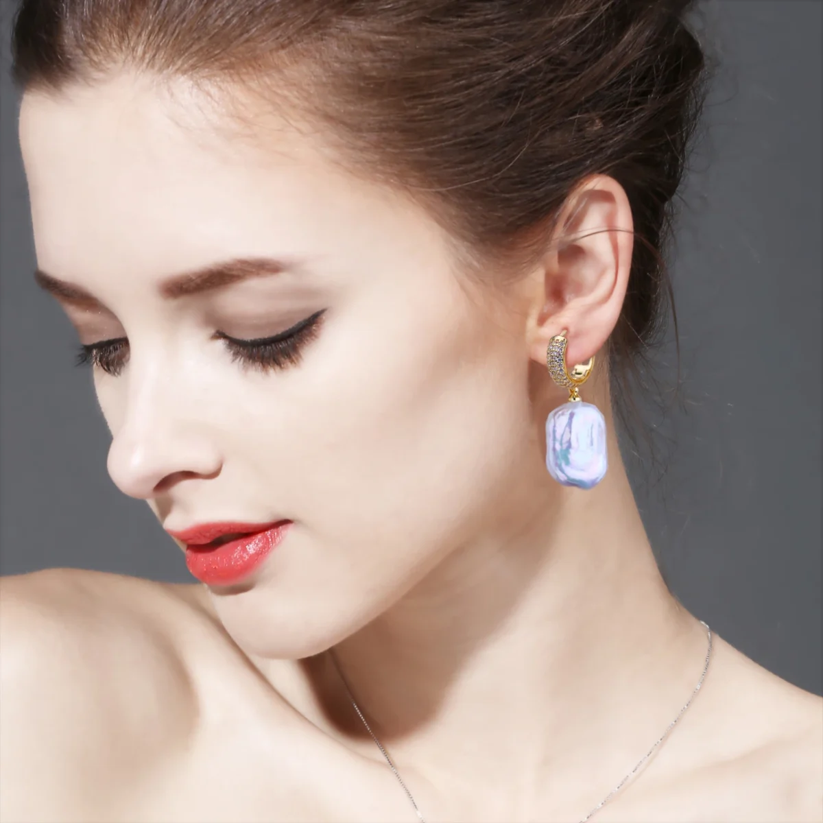 FENASY Natural Freshwater 12-16mm Big Baroque Pearl Drop Earrings 925 Sterling Silver Bridal Jewelry Gifts or Women Wholesale - Image 2