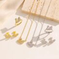 Titanium steel white swan three-piece necklace ring earrings women's niche design light luxury swan micro inlay does not fade
