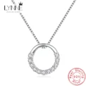 New Fashion 925 Sterling Silver Jewelry Round Zircon Pendants Necklaces Women Fine Semi Rhinestone Circle Clavicle Chain Choker - Image 4