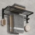 Matte Black 50CM Folding Holder With Hook Towel Holder Wall Mount AluminumTowel Rack - Image 6