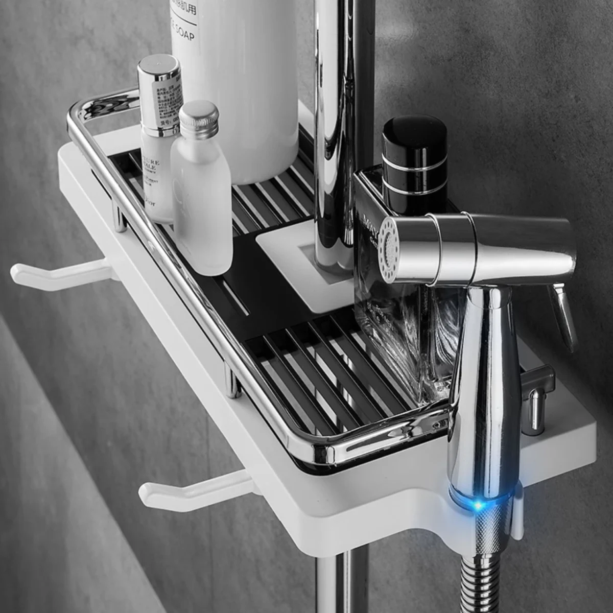 Shower Storage Holder Bathroom Shelf Pole Shelves Shampoo Tray Stand No Drilling Lifting Bathroom Shower Storage Rack Organizer - Image 1