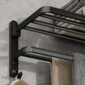 Matte Black 50CM Folding Holder With Hook Towel Holder Wall Mount AluminumTowel Rack - Image 5