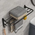 Matte Black 50CM Folding Holder With Hook Towel Holder Wall Mount AluminumTowel Rack - Image 3