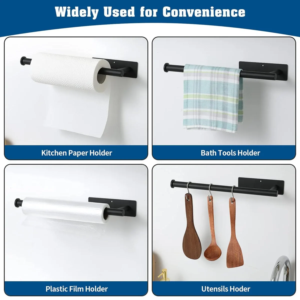 Stainless Steel Non-perforated Shelf Paper Towel Rack Kitchen Cling Film Storage Rack Wall-mounted Bathroom Roll Paper Rack - Image 2