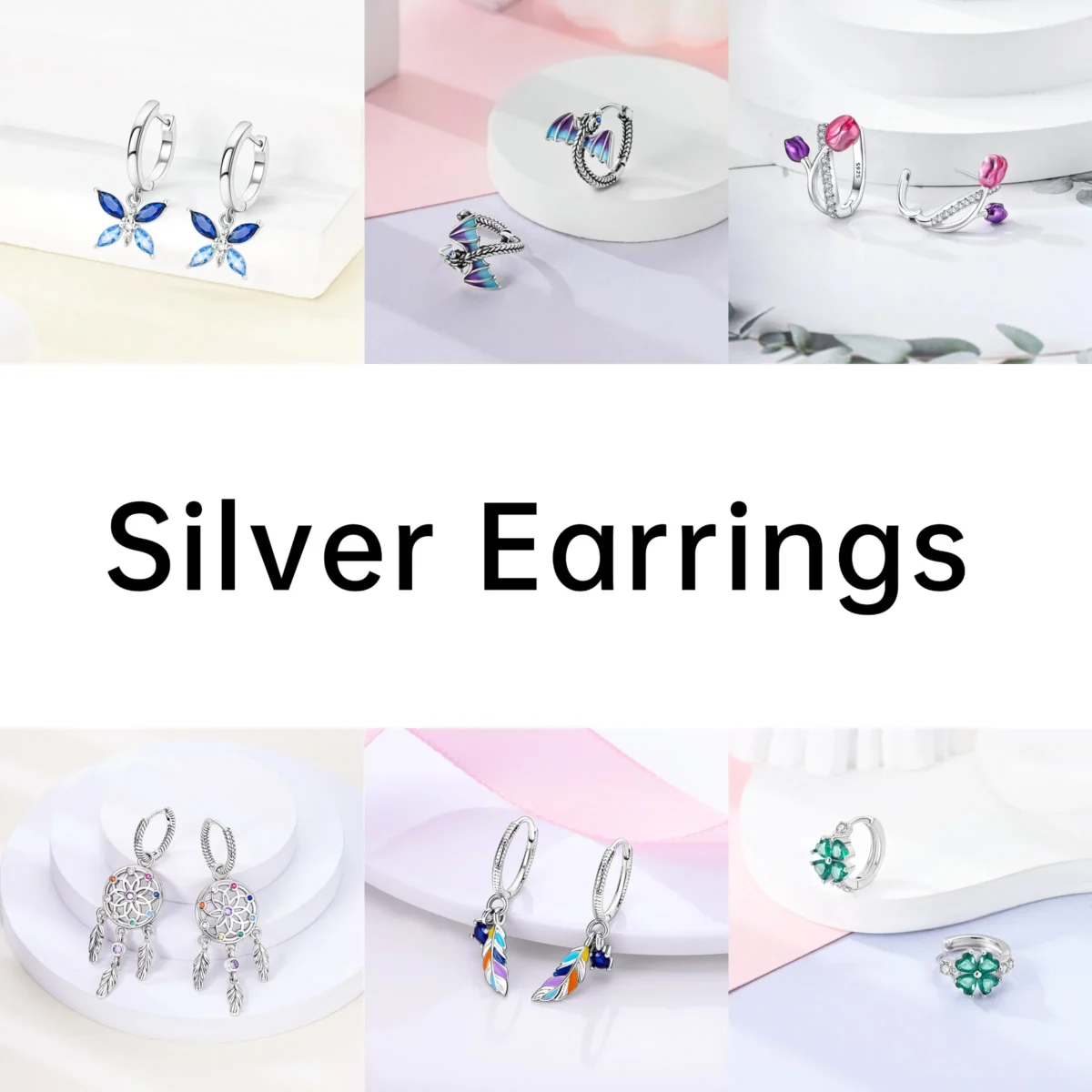 925 Sterling Silver Butterfly Zircon Earrings Rose Flower Stud Heart Print Animal Earrings Fashion For Women Gift Jewelry - Image 5