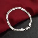 925 Sterling Silver Bracelet 6mm 18/20cm Flat Side Chain Lobster Clasp For Woman Man Wedding Engagement Jewelry - Image 2