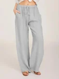 Casual Women's Cotton Linen Pants Solid High Waist Wide-Leg Trousers Female Summer Loose Breathable Sports Yoga Straight Pants - Image 3