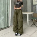 Women Casual Cargo Pant Solid Low Waist Drawstring Big Pockets Wide Leg Baggy Trousers Female Y2K Streetwear Oversize Sweatpants - Image 4