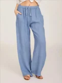 Casual Women's Cotton Linen Pants Solid High Waist Wide-Leg Trousers Female Summer Loose Breathable Sports Yoga Straight Pants - Image 2