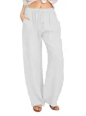 Casual Women's Cotton Linen Pants Solid High Waist Wide-Leg Trousers Female Summer Loose Breathable Sports Yoga Straight Pants - Image 6
