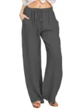 Casual Women's Cotton Linen Pants Solid High Waist Wide-Leg Trousers Female Summer Loose Breathable Sports Yoga Straight Pants - Image 4