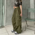 Women Casual Cargo Pant Solid Low Waist Drawstring Big Pockets Wide Leg Baggy Trousers Female Y2K Streetwear Oversize Sweatpants - Image 6
