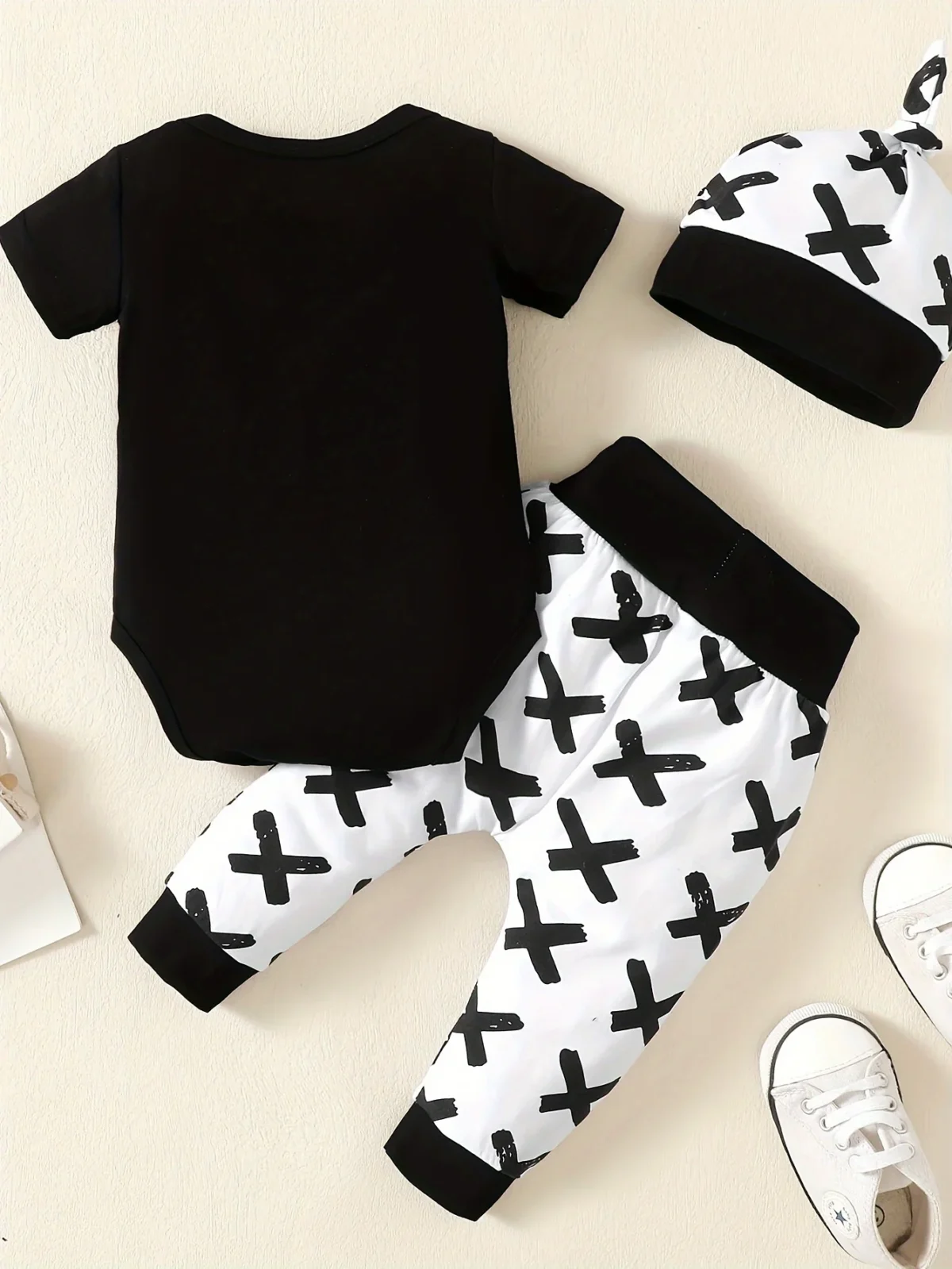Summer Baby Boys Clothing Set Short Sleeve Letter Print Jumpsuit + Pant + Hat 3pcs Outfit Clothing Set - Image 2