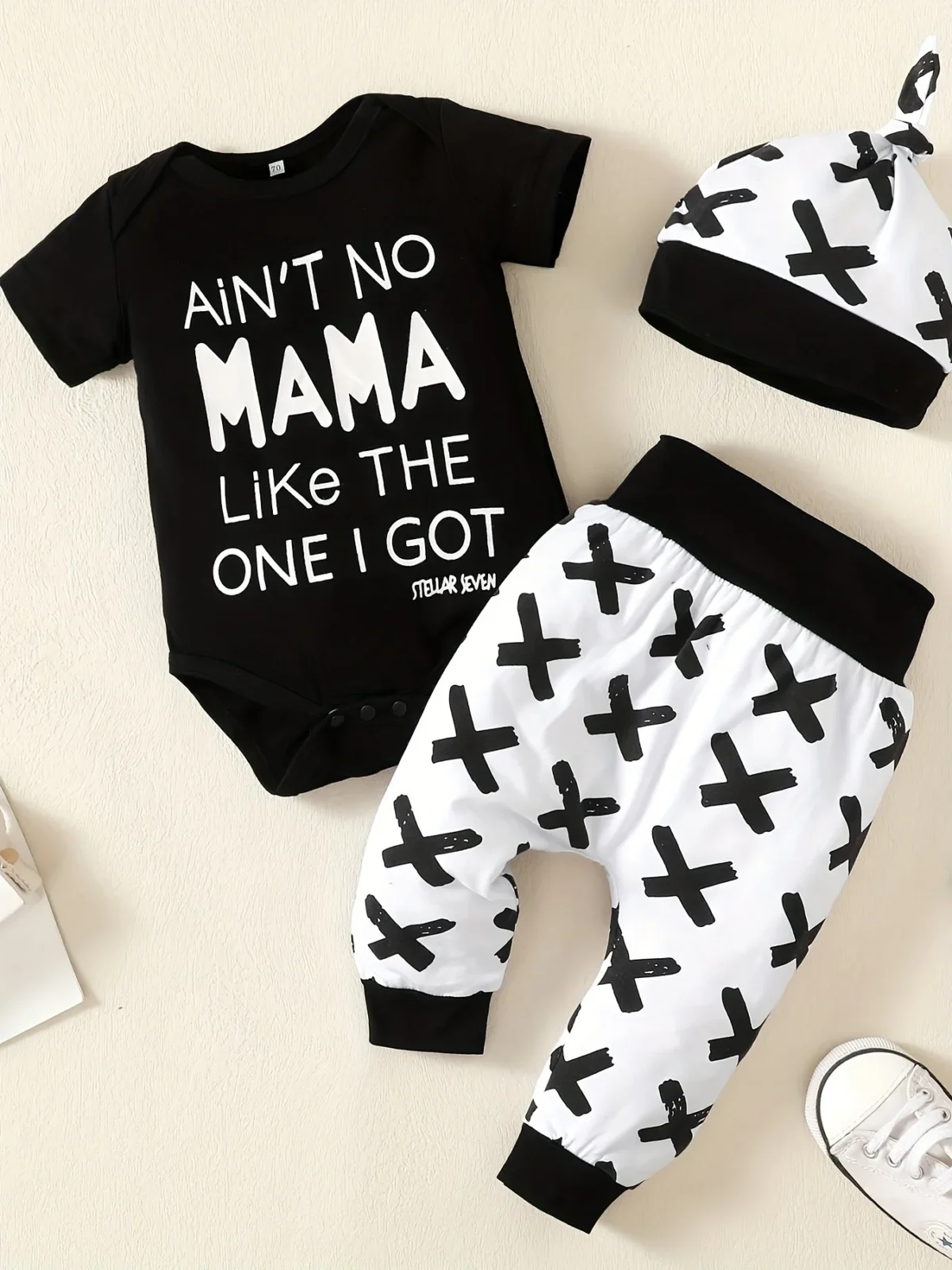 Summer Baby Boys Clothing Set Short Sleeve Letter Print Jumpsuit + Pant + Hat 3pcs Outfit Clothing Set - Image 1